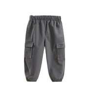 Reduce!Herrnalise Toddler Boys Girls Cargo Pants Casual Trousers Baby Clothes Fashion Solid Color Length Pants Elastic Cuffs Pants Dark Gray
